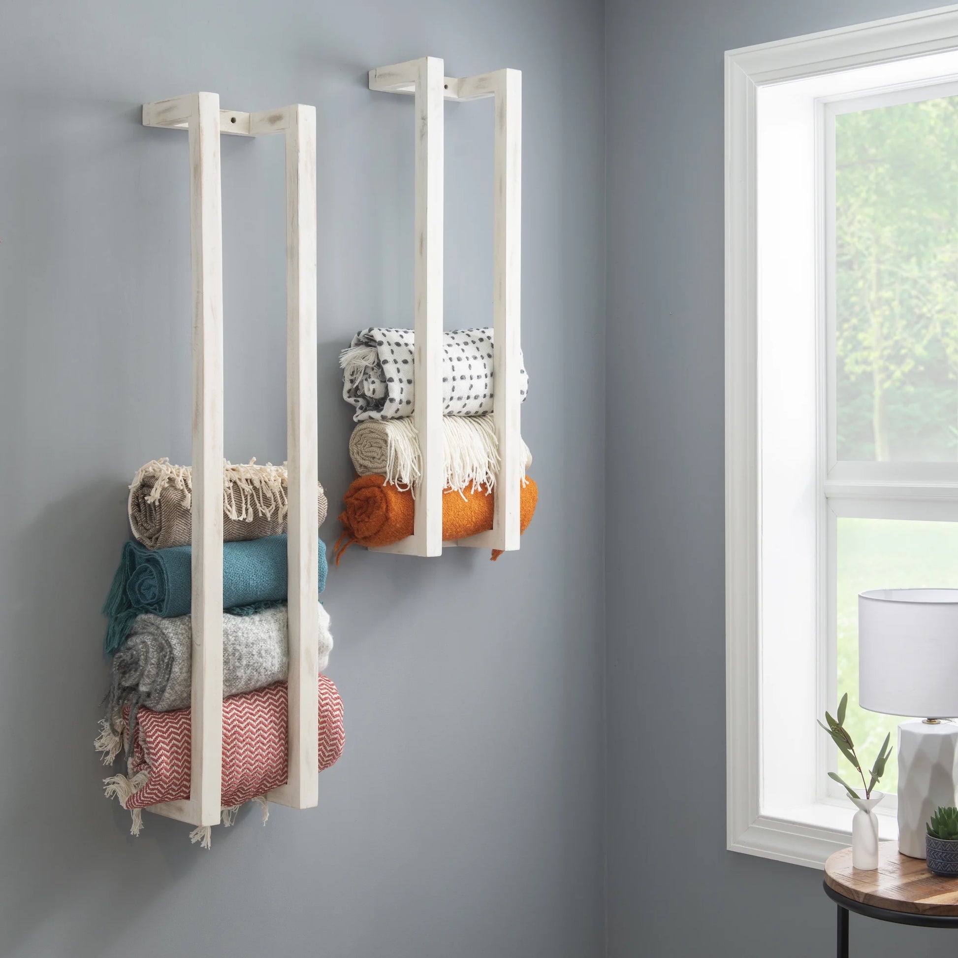 Janelle Wall-Mounted Bathroom Towel Rack, Set of 2, White