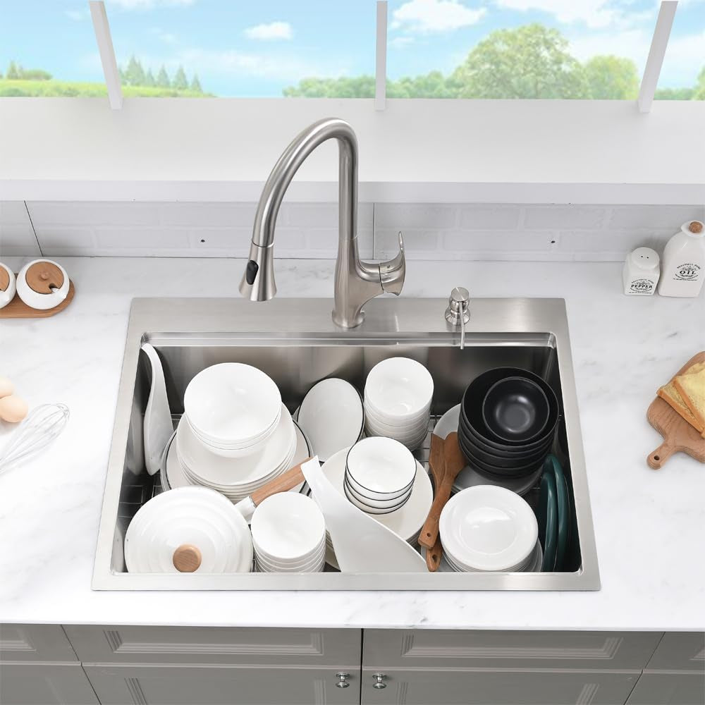 33 Inch Drop in Kitchen Sink Workstation -  33X22 Inch Topmount Sink Single Bowl 16 Gauge Stainless Steel Kitchen Sink Drop in with Cutting Board