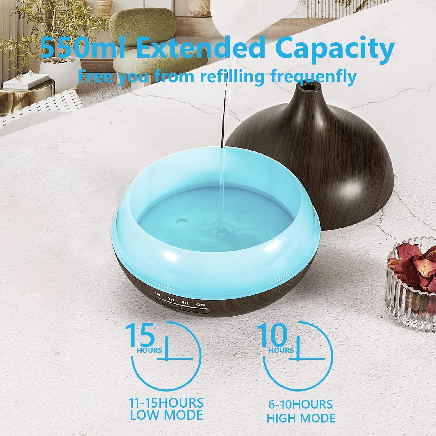 Diffusers for Essential Oils Large Room, 550Ml Essential Oil Diffusers with Remote Control, Ultrasonic Oil Diffuser with Timer, 7 Colors Light for Bedroom