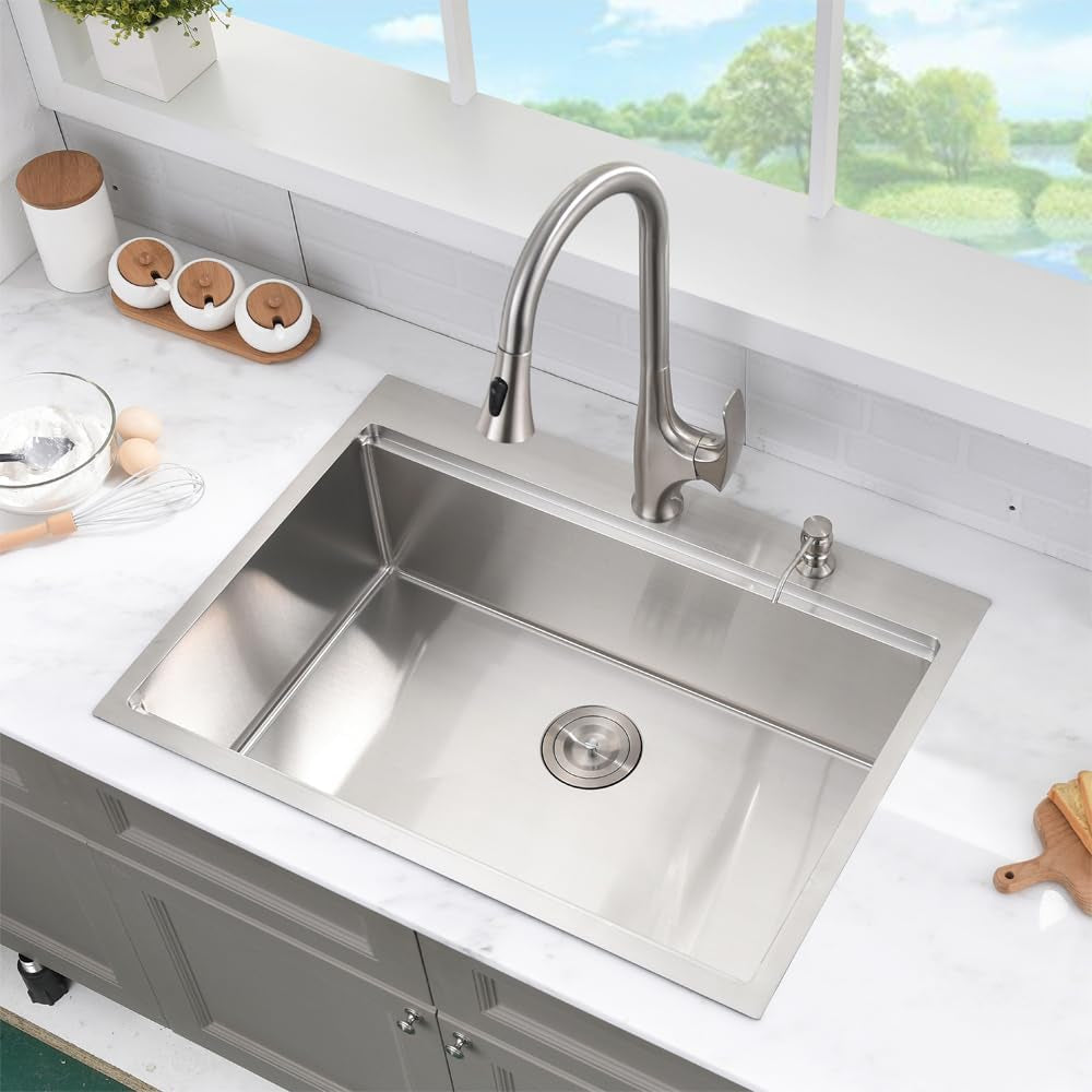 33 Inch Drop in Kitchen Sink Workstation -  33X22 Inch Topmount Sink Single Bowl 16 Gauge Stainless Steel Kitchen Sink Drop in with Cutting Board
