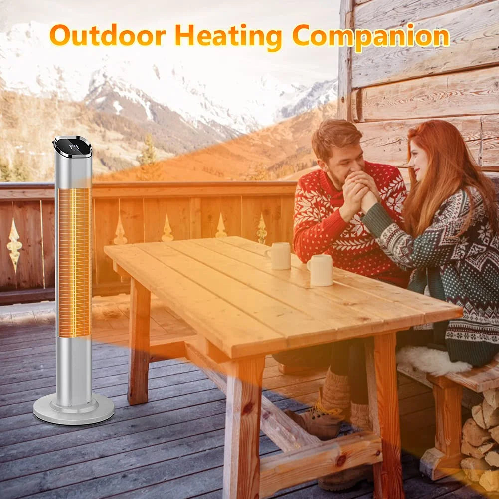 Patio Tower Heater Standing Electric Infrared Heater with Remote Control 1500W for inside Outdoor Sliver Stainless Steel, 47"