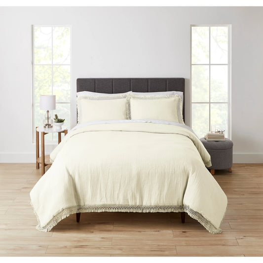 3-Piece Cream Textured Matelassé Duvet Cover Set, Full/Queen