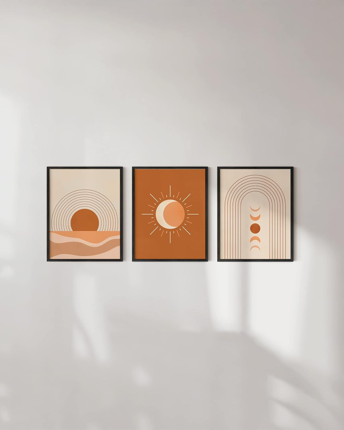 Mid Century Boho Framed Wall Decor Set of 3 Boho Wall Art Prints (8"X10", Beige Framed)