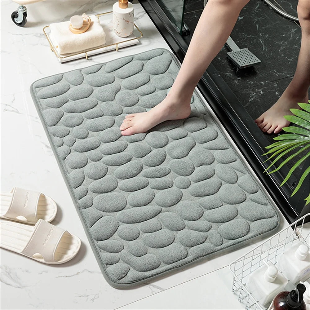 Christmas Saving Clearance!  Cobblestone-Embossed Bathroom Rugs Bath Mat Memory Foam Pad Floor Rugs Carpets Doormat, Super Soft, Non-Slip, Quick-Drying, Room Decor, Beige, 15.7X23.6