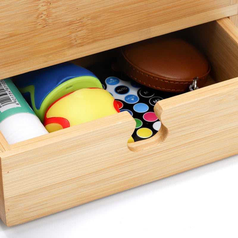 Bamboo Desk Mail Organizer with Drawers Large Office Countertop Magazine File