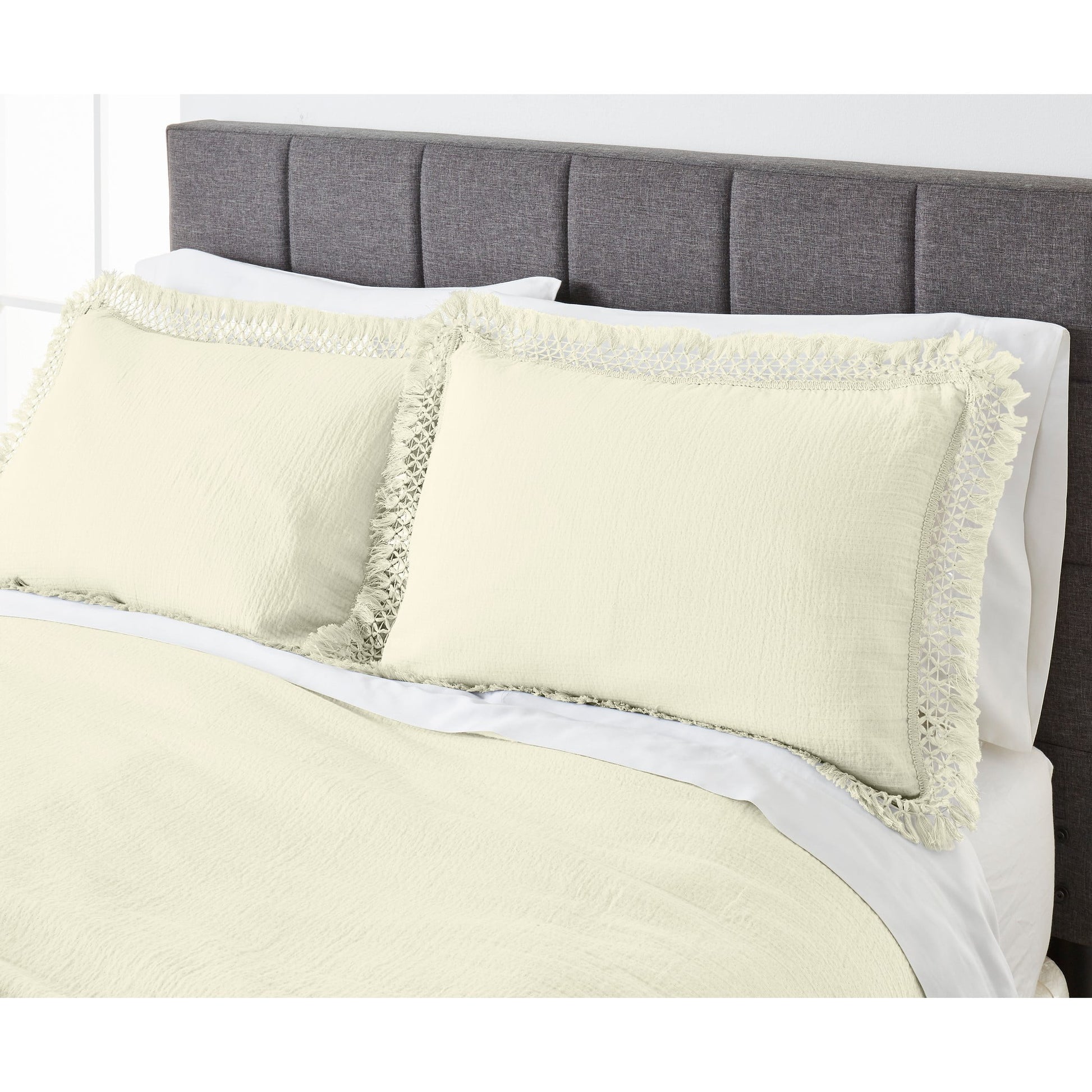 3-Piece Cream Textured Matelassé Duvet Cover Set, Full/Queen