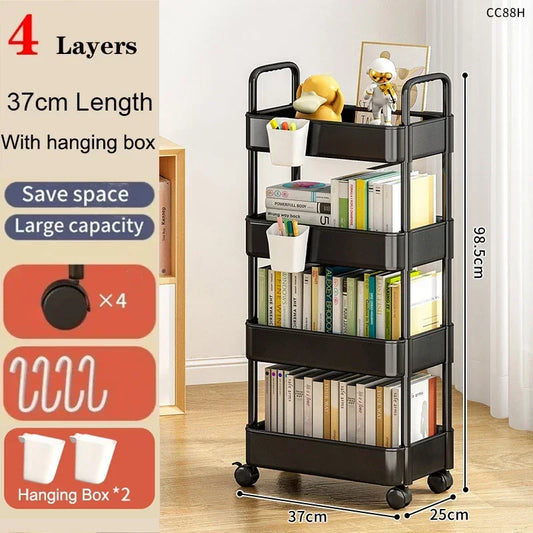 Mobile Bookshelf Trolley Household Kitchen Organizers and Storage Rack Home Bathroom Cart with Wheels Living Room Snacks Shelves