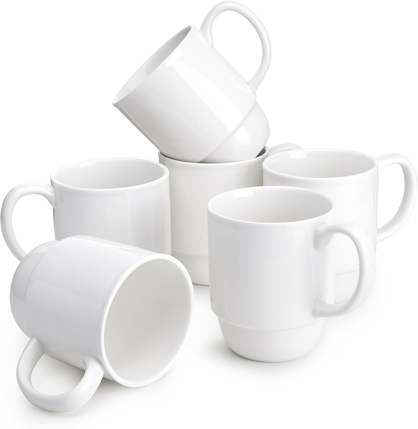 21 Oz Large Mug Set, Porcelain Stackable Mugs Sets of 6, Coffee Cups with Handle for Coffee, Tea and Mulled Drinks, White