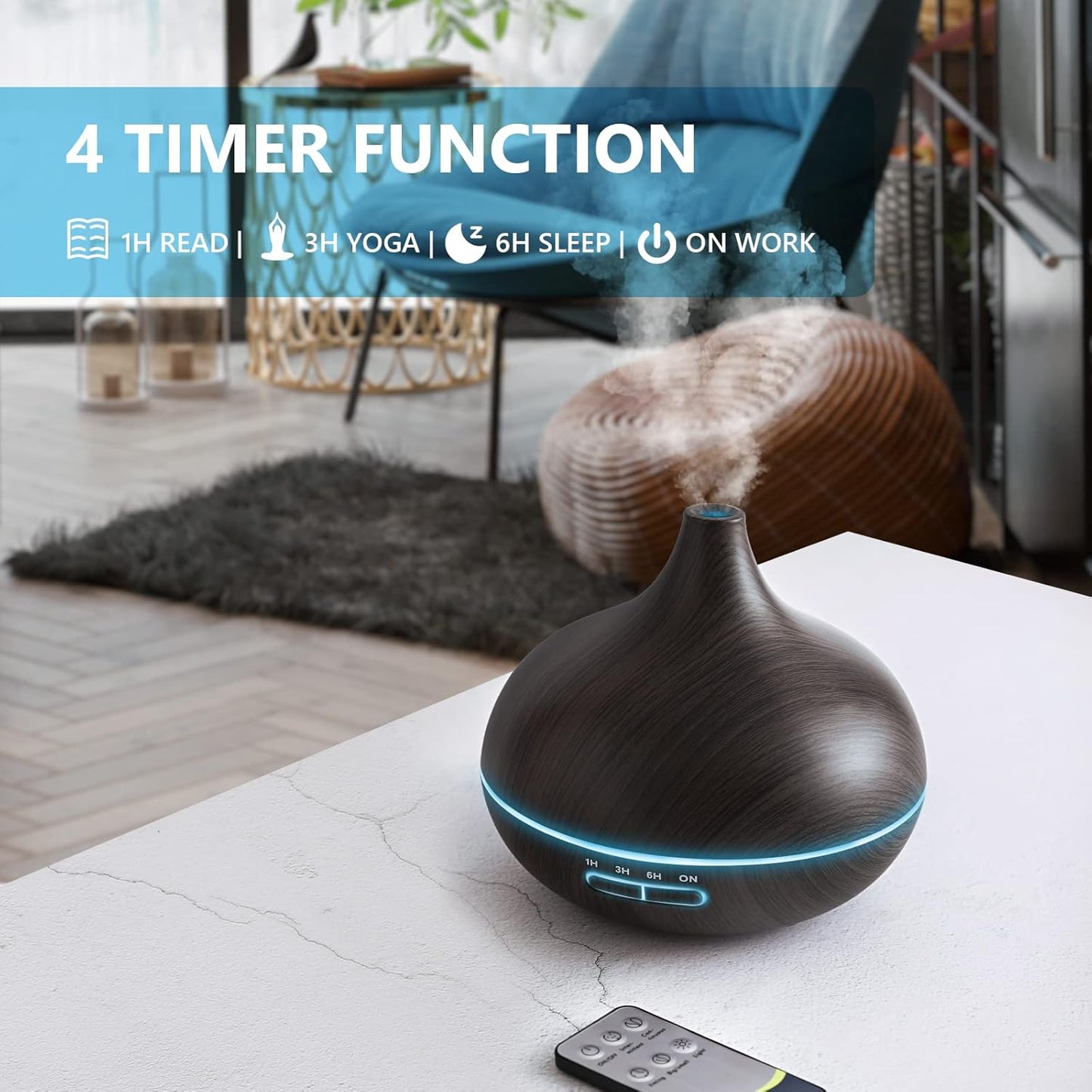 Diffusers for Essential Oils Large Room, 550Ml Essential Oil Diffusers with Remote Control, Ultrasonic Oil Diffuser with Timer, 7 Colors Light for Bedroom