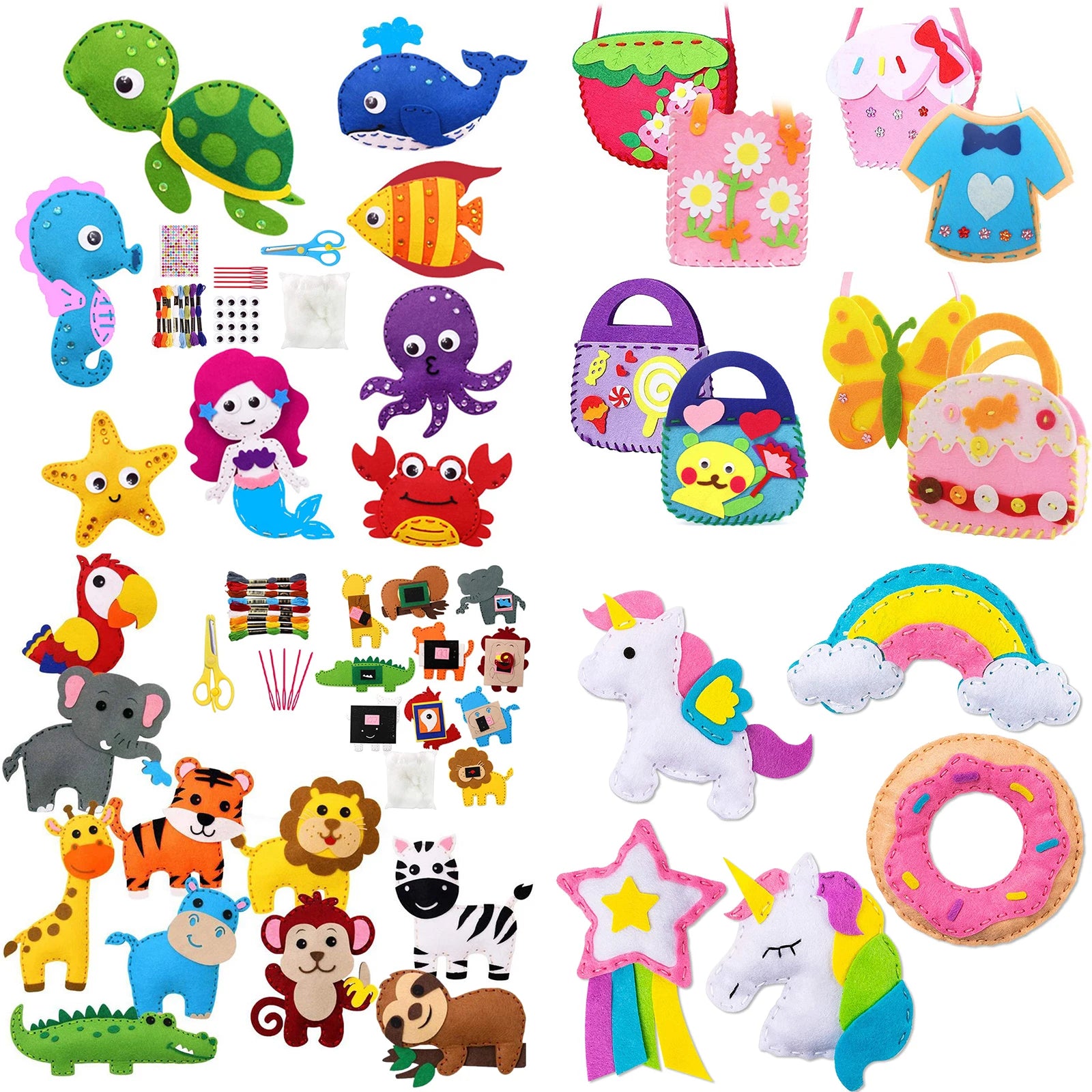 Kids Sewing Kit Woodland Animals Craft Kit DIY Sewing Felt Plush Animals for Kids Beginners Educational Sewing Set Girl Art Toy