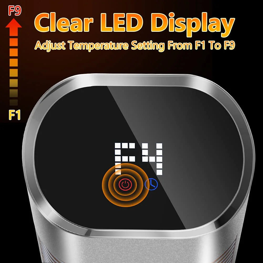 Patio Tower Heater Standing Electric Infrared Heater with Remote Control 1500W for inside Outdoor Sliver Stainless Steel, 47"