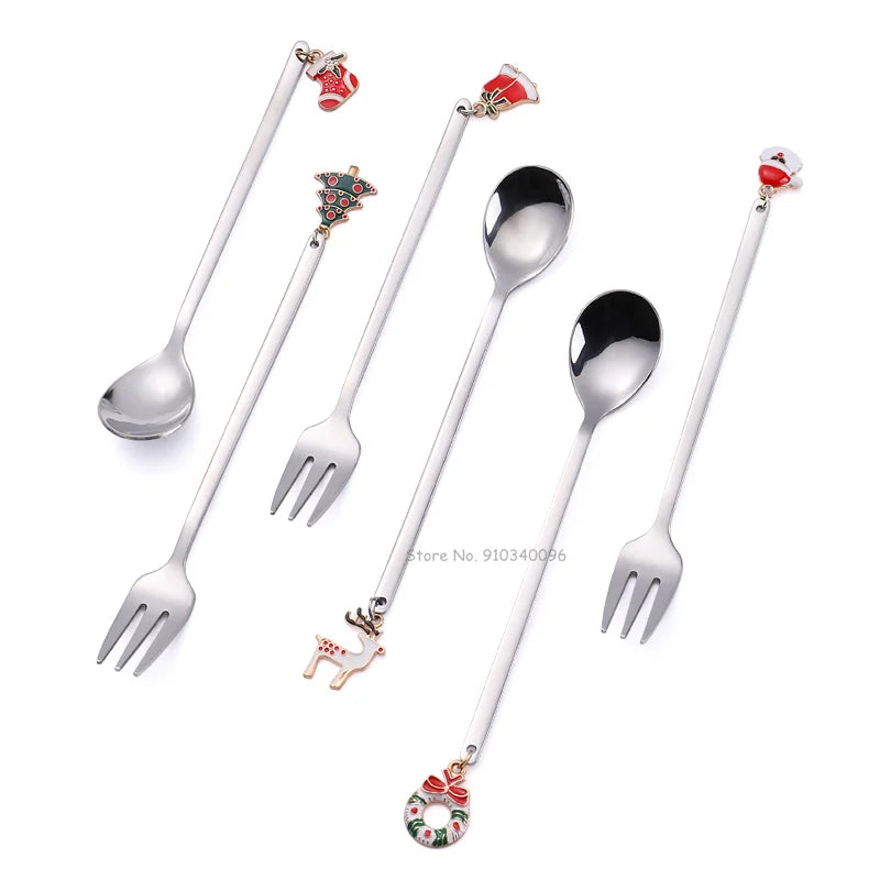 Wholesale Christmas Coffee Spoon & Fork Sets Coffee Stirring Spoon Creative Dessert Tea Spoon Shovel Christmas Gift Box