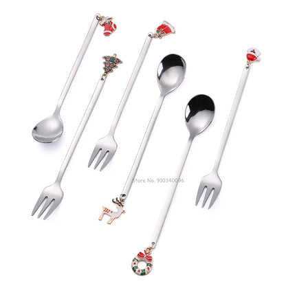 Wholesale Christmas Coffee Spoon & Fork Sets Coffee Stirring Spoon Creative Dessert Tea Spoon Shovel Christmas Gift Box