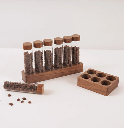 Coffee Beans Storage Container Display Rack Walnut Tea Tube Bottle Glass Espresso Coffee Accessories Tool Barista Coffeware Sets