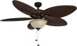 Ceiling Fans Palm Island 52 Inch Ceiling Fan with Light, Indoor/Outdoor Ceiling Fan with Pull Chain, Tropical LED Dual-Mount 5 Palm Leaf Blade Design, ETL Damp Rated, Bronze (50202-01)