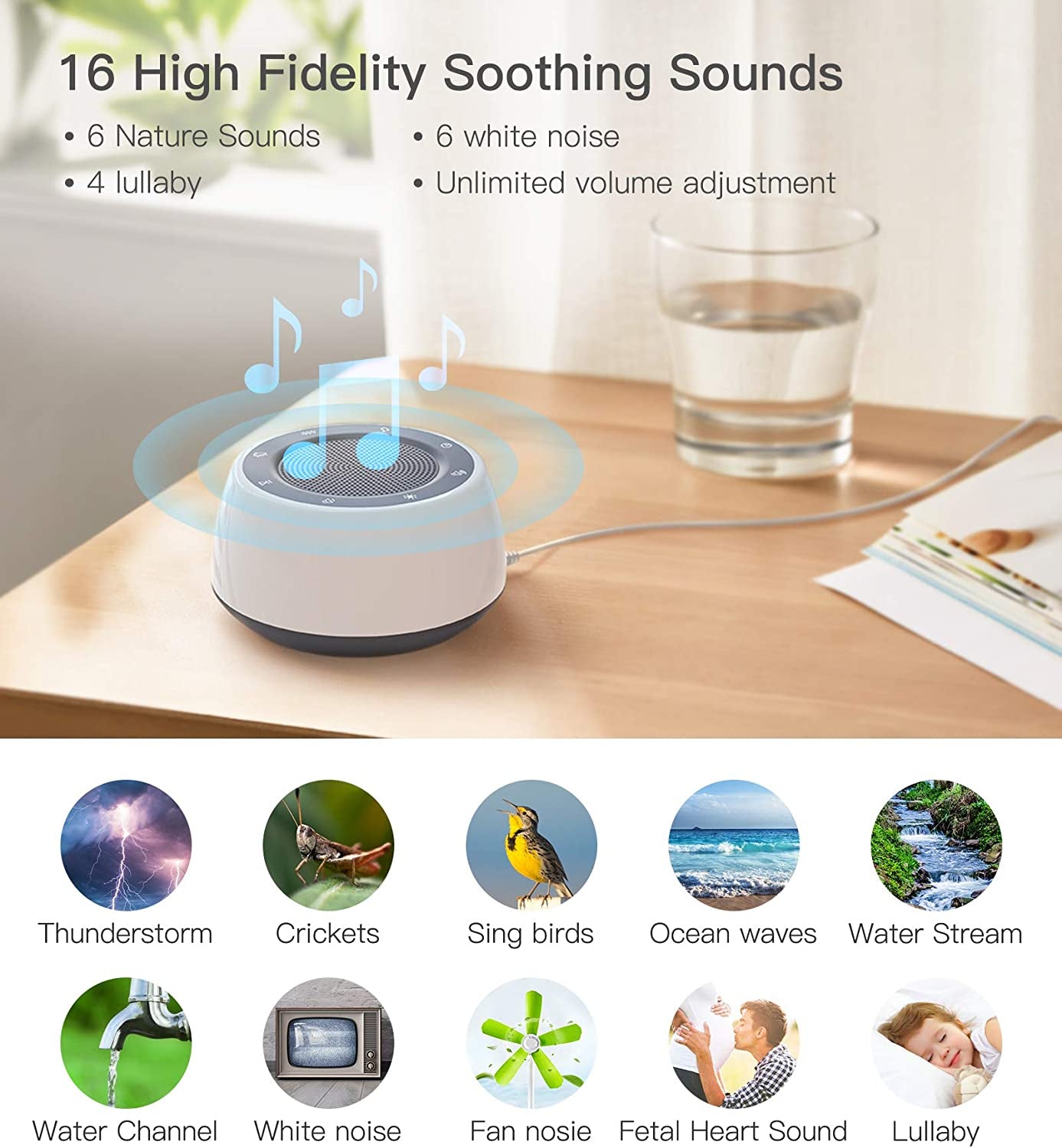 Sound Machine White Noise Rain Ocean Soothing Sounds Therapy Relax Sleep Music