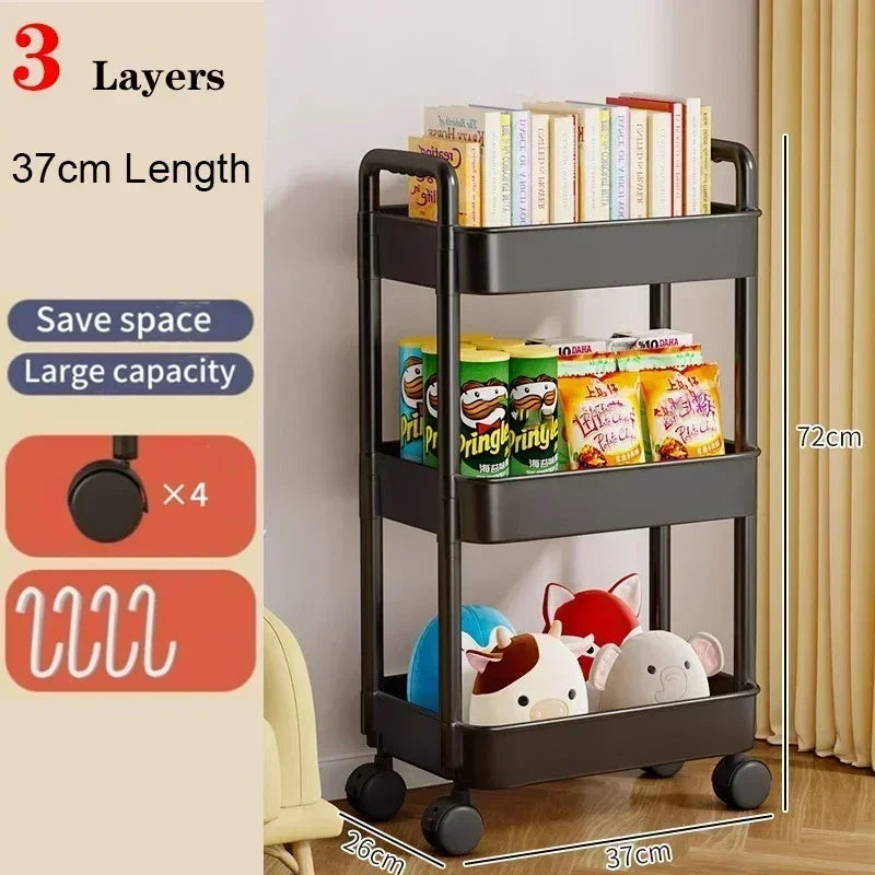Mobile Bookshelf Trolley Household Kitchen Organizers and Storage Rack Home Bathroom Cart with Wheels Living Room Snacks Shelves