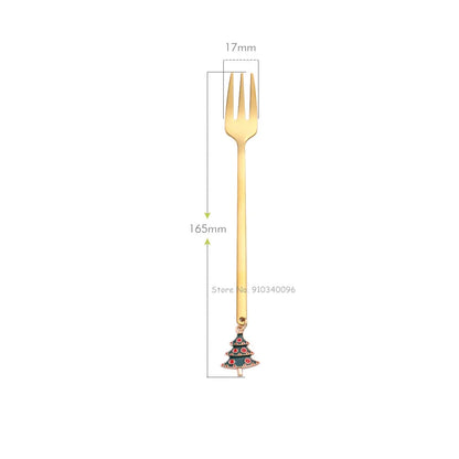 Wholesale Christmas Coffee Spoon & Fork Sets Coffee Stirring Spoon Creative Dessert Tea Spoon Shovel Christmas Gift Box