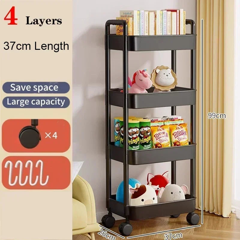 Mobile Bookshelf Trolley Household Kitchen Organizers and Storage Rack Home Bathroom Cart with Wheels Living Room Snacks Shelves