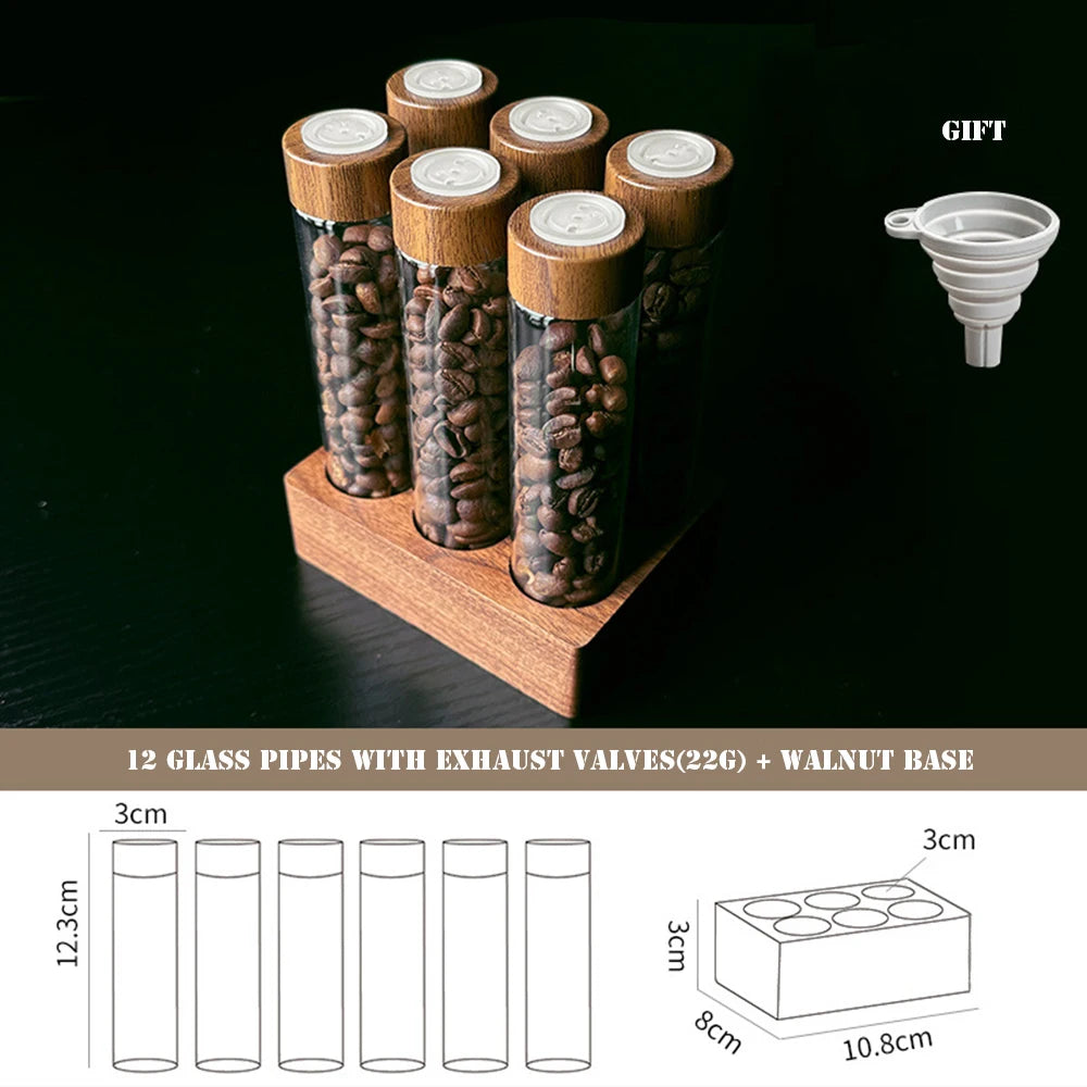 Coffee Beans Storage Container Display Rack Walnut Tea Tube Bottle Glass Espresso Coffee Accessories Tool Barista Coffeware Sets
