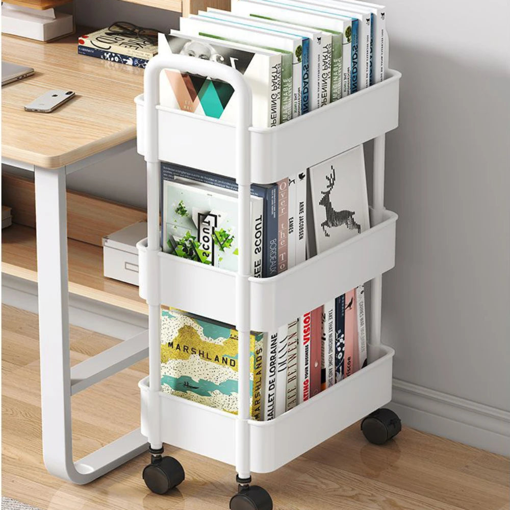 Mobile Bookshelf Trolley Household Kitchen Organizers and Storage Rack Home Bathroom Cart with Wheels Living Room Snacks Shelves