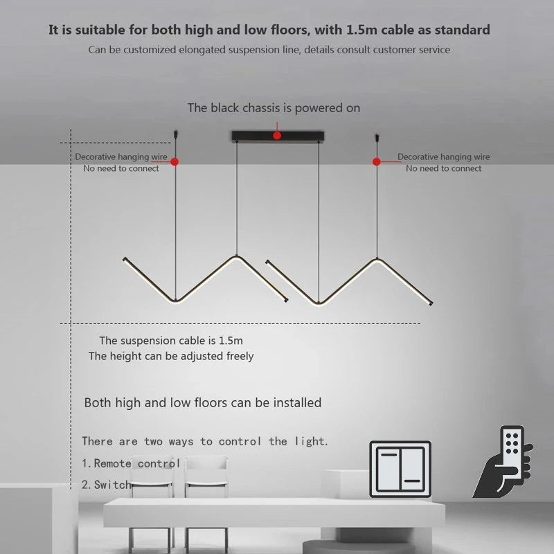 Modern LED Pendant Light Gold/Black Long Line Pendant Light for Restaurant Study Kitchen Office Coffee Home Decoration Luxury