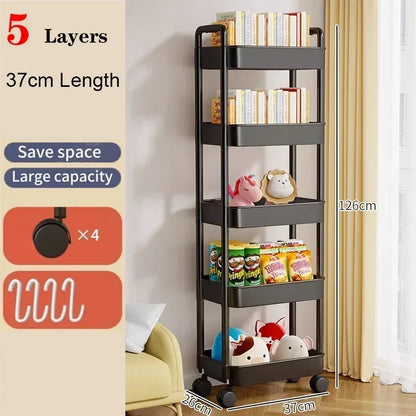 Mobile Bookshelf Trolley Household Kitchen Organizers and Storage Rack Home Bathroom Cart with Wheels Living Room Snacks Shelves