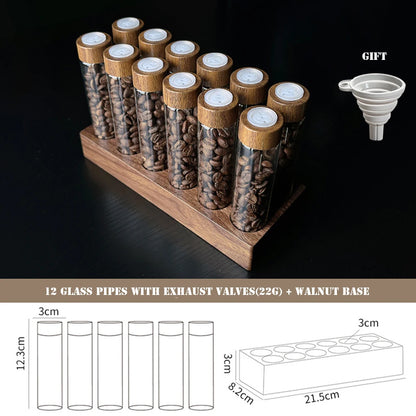 Coffee Beans Storage Container Display Rack Walnut Tea Tube Bottle Glass Espresso Coffee Accessories Tool Barista Coffeware Sets