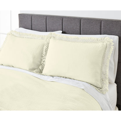 3-Piece Cream Textured Matelassé Duvet Cover Set, Full/Queen