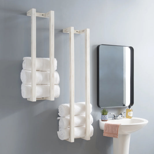 Janelle Wall-Mounted Bathroom Towel Rack, Set of 2, White