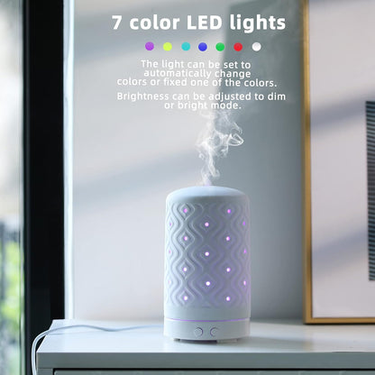 Essential Oil Diffuser Home Fragrance Aromatherapy Diffuser with 7 LED Color Changing Light and Auto off Safety Switch Light Ceramic Diffuser White