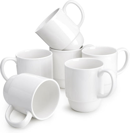 21 Oz Large Mug Set, Porcelain Stackable Mugs Sets of 6, Coffee Cups with Handle for Coffee, Tea and Mulled Drinks, White