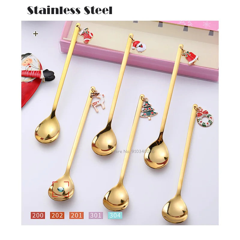 Wholesale Christmas Coffee Spoon & Fork Sets Coffee Stirring Spoon Creative Dessert Tea Spoon Shovel Christmas Gift Box