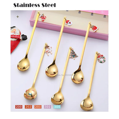 Wholesale Christmas Coffee Spoon & Fork Sets Coffee Stirring Spoon Creative Dessert Tea Spoon Shovel Christmas Gift Box