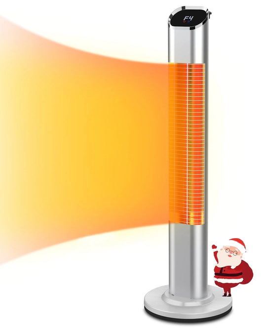 Patio Tower Heater Standing Electric Infrared Heater with Remote Control 1500W for inside Outdoor Sliver Stainless Steel, 47"