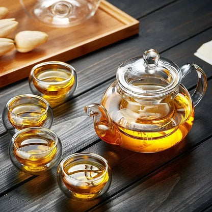 Heat-Resistant Glass Household Transparent Teapot with Infuser Tea Leaf Herbal Coffee Pot Sets High Quality Jasmine Tea Teaware